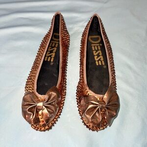 1980s NEW Diesse Beaded Shoes Women’s 7 Ballet Flats Copper Sequins NOT PERFECT